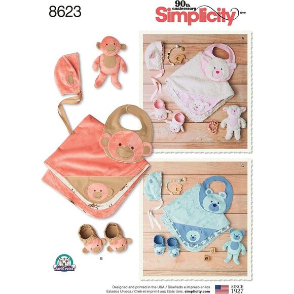 Simplicity Sewing Pattern 8623 Baby Hats Booties Bibs Lovey - Picture 1 of 6